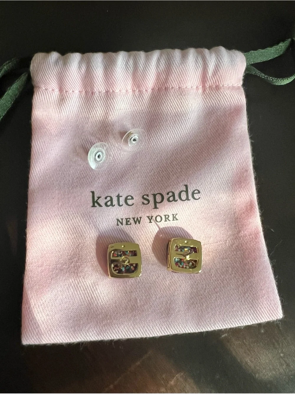 kate spade Multicolor Glitter Square Stud Earrings♠️